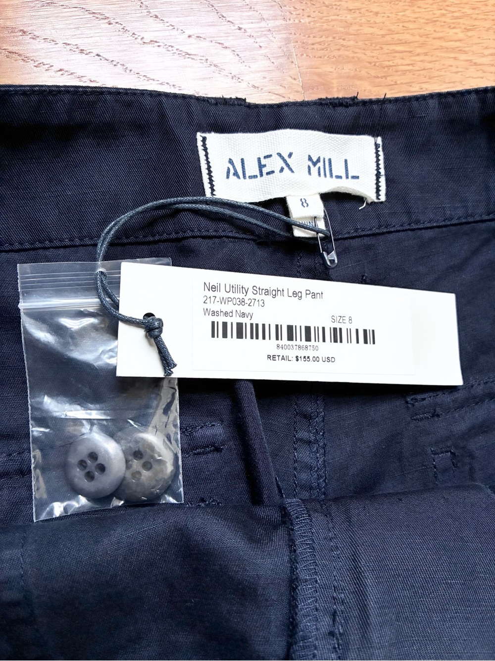 Alex Mill Neil Utility Straight Leg Pant Cotton Linen Washed Navy Size 8 NWT - Picture 9 of 12